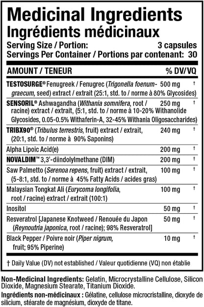ALLMAX Nutrition TESTOFX XTREME 男性睾酮增强剂，含蒺藜、南非醉茄、东革阿里，增强力量、能量与活力，控制雌激素，90 粒胶囊（30 天用量）