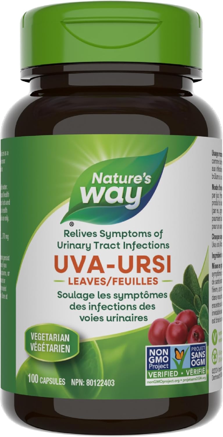 Nature's Way 熊果葉 - 溫和利尿 - 有助於緩解泌尿道感染症狀，100 粒素食膠囊，每粒含 370 毫克熊果葉，經非基因改造計畫驗證
