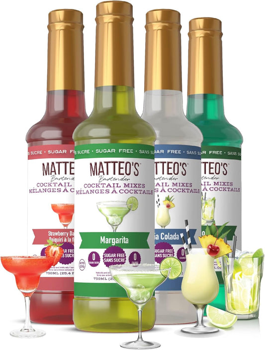 Matteo 的无糖鸡尾酒混合料 - 多种包装 - 零糖调酒师灵感鸡尾酒 - 饮料调味糖浆 - 调味糖浆 - 派对的理想选择 - 不含酒精 - 25.4 盎司，4 包