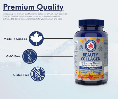 Orthomolecular Laboratories - Beauty Collagen Hydrolyzed Marine Collagen Peptides 1000mg, 130 Tablets 32-Day Supply - Vitamins for Bone Strength, Digestive Health, Joint Health, Hair, Skin and Nails