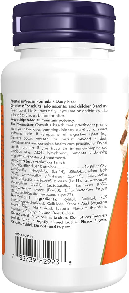 NOW Supplements，BerryDophilus™，专为成人和儿童开发，含 10 种益生菌菌株，超强效，菌株验证，50 粒咀嚼片