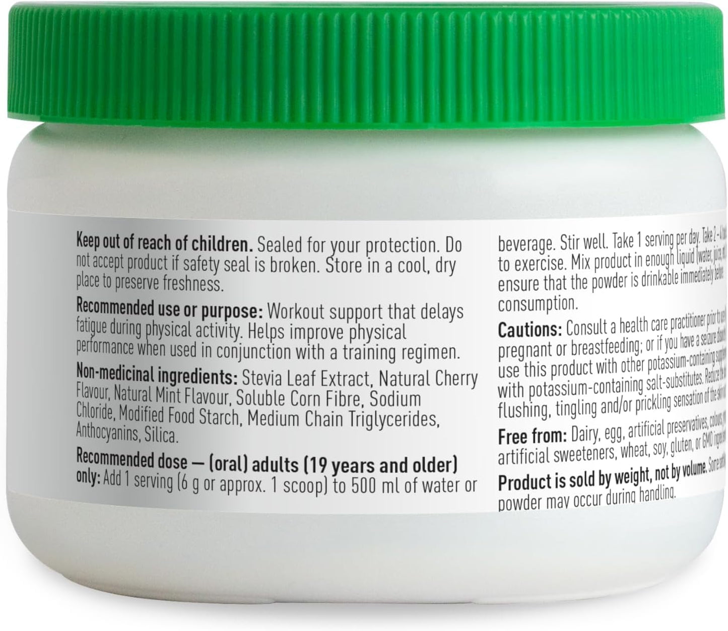 Organika 電解質耐力 - 無糖運動前補充劑，含 β-丙氨酸和左旋肉鹼 - 櫻桃霜口味 - 180 克，30 份