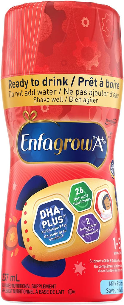 Enfagrow A+，幼兒營養飲料，26 種營養素，包括健腦 DHA，適合 1-5 歲兒童，牛奶口味，即飲，6 x 237 毫升