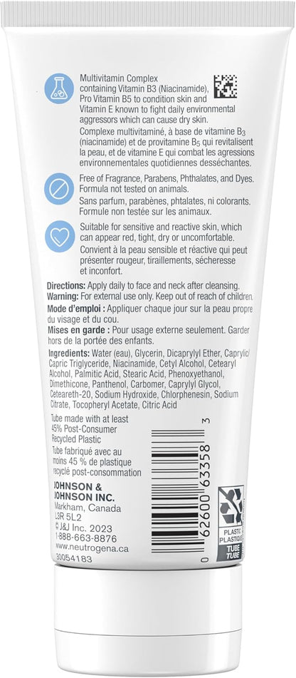 Neutrogena Fragrance Free Daily Facial Moisturizer, Face & Neck Moisturizer for Sensitive Skin with Vitamin B3, Pro-Vitamin B5 & Vitamin E Supports Skin's Dynamic Barrier, 100ml