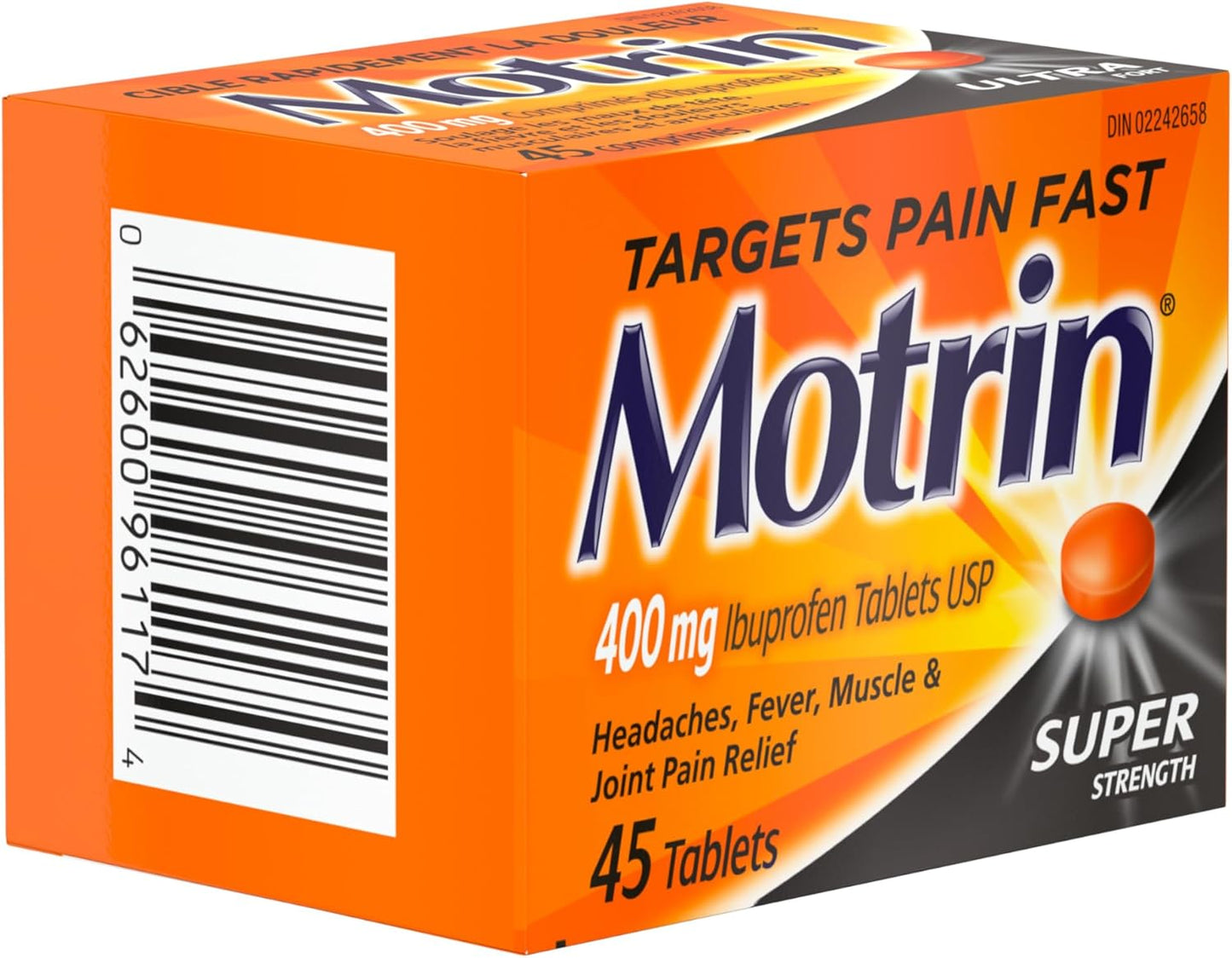 Motrin 超强效片剂，缓解痛经、头痛、背痛，布洛芬 400 毫克，45 片