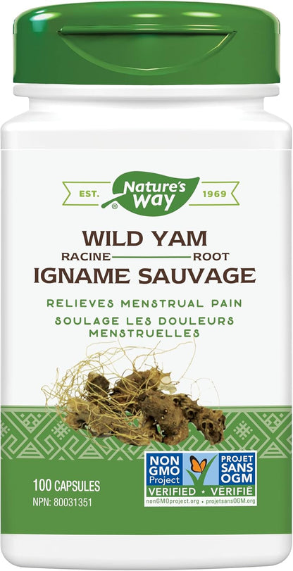Nature's Way Wild Yam Root Capsules - Relieve Abdominal and Menstrual Pain Relief – Women’s Health - Premium Herbal Supplement - Non-GMO - 100 Vegetarian Capsules