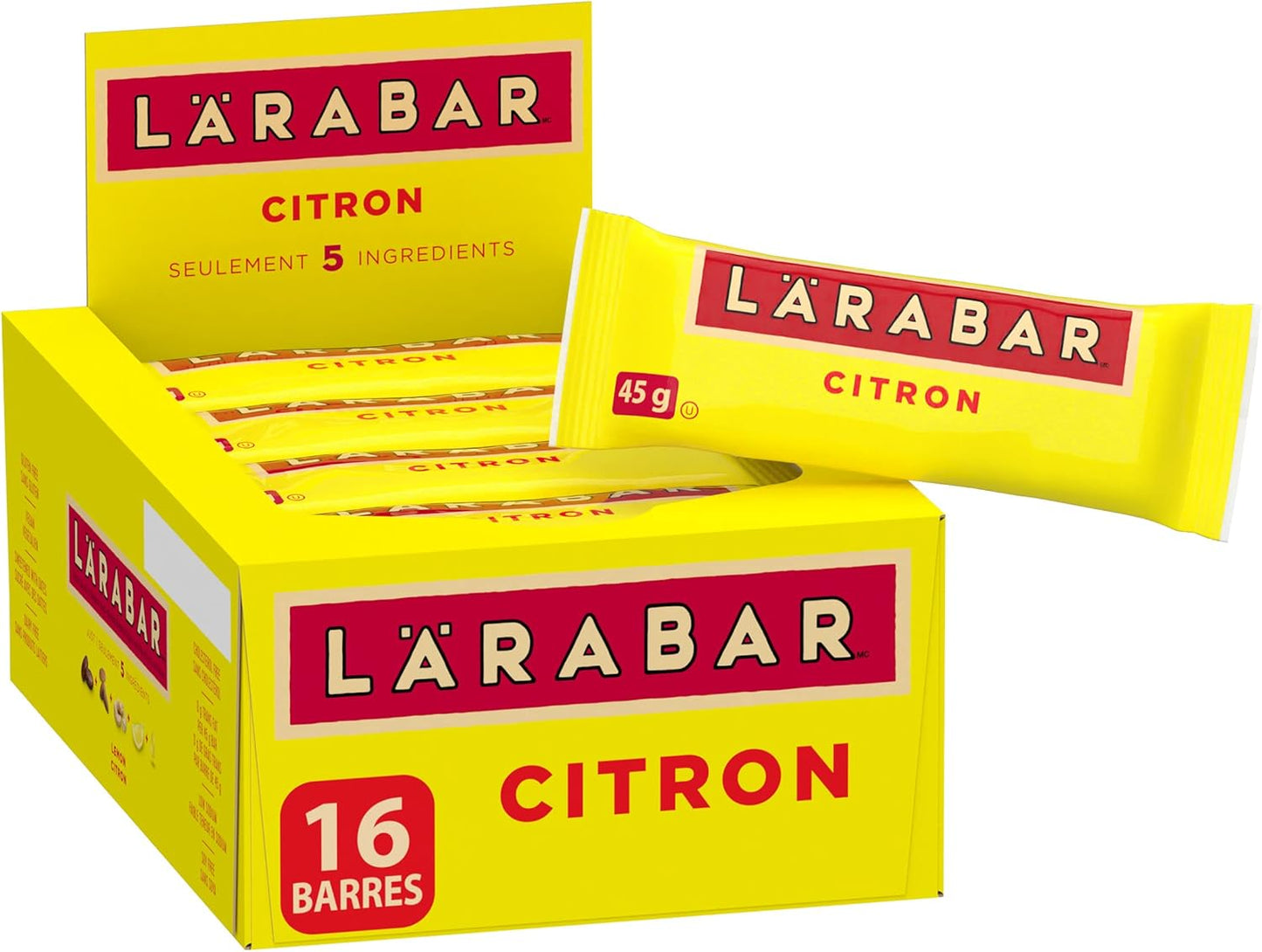 LÄRABAR 柠檬、水果和坚果能量棒，16 条装，无麸质，纯素，家庭装，零食棒，720 克/包