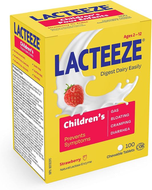 Lacteeze 儿童乳糖酶咀嚼片 - 天然草莓味，100 片装