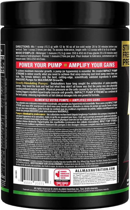 ALLMAX Nutrition Impact Pump Xtreme，酸味軟糖 - 465 克 - 無刺激性運動前配方 - 支持泵血、耐力和補水 - 最多 30 份