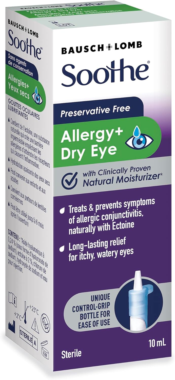 Soothe Preservative Free Eye Drops for Dry Eyes, Allergy Relief for Red, Itching Eyes, 10mL