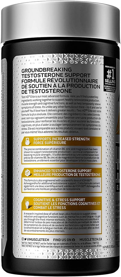 Muscletech 男性睪固酮增強劑、MuscleTech Test HD Elite、男性蒺藜、男性增強力量和睪固酮增強劑、男性硼補充劑，180 粒膠囊（1 包）