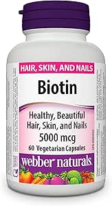 Webber Naturals 生物素 5000 微克，60 粒素食膠囊，支持健康的頭髮、皮膚和指甲，促進能量代謝，純素