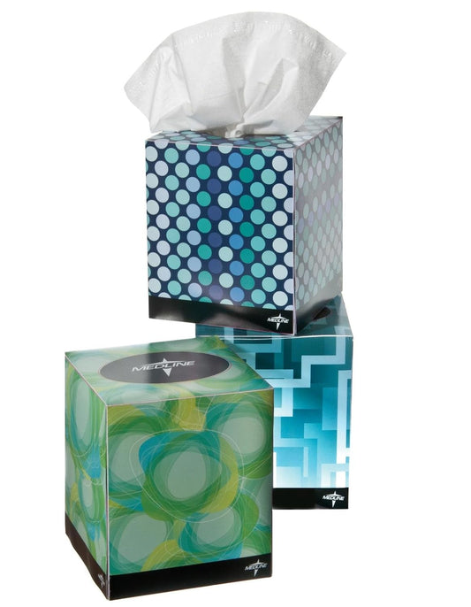 Medline Premium Paper Facial Tissue, 2-Ply, 8" x 8.3", Cube Box, Soft & Absorbent for Everyday Use, 85 Sheets per Box, Pack of 36