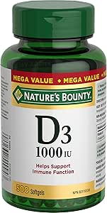 自然之寶維生素 D3，1000 IU，超值，有助於支持免疫功能，幫助發育和維護骨骼和牙齒，幫助吸收鈣和磷，500 粒軟膠囊，117.5 克
