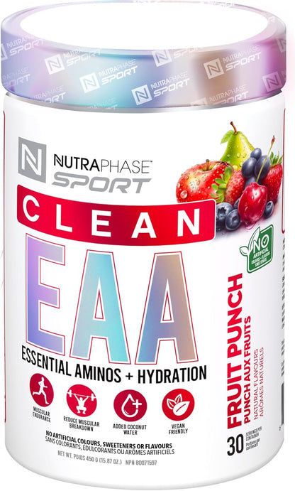 Nutraphase Clean EAA, All Natural, Vegan Friendly, Gluten Free, Amazing Taste, Fruit Punch, 30 Servings, 450 g (Pack of 1)