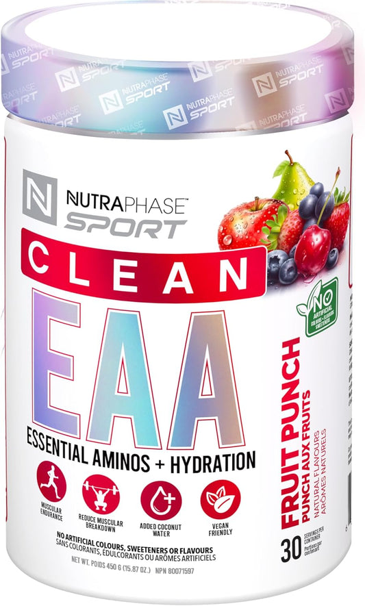 Nutraphase Clean EAA, All Natural, Vegan Friendly, Gluten Free, Amazing Taste, Fruit Punch, 30 Servings, 450 g (Pack of 1)