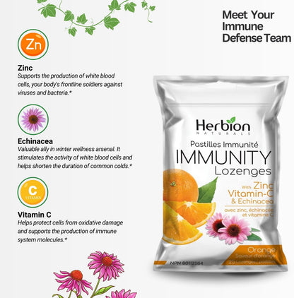 Herbion Naturals 免疫润喉糖，含锌、维生素 C 和紫锥菊，抗氧化剂来源，有助于维持和支持免疫系统，促进成人和 6 岁以上儿童的健康，25 粒，橙子味。