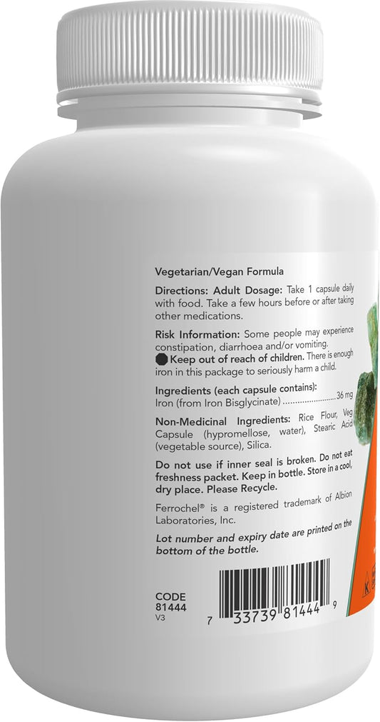 NOW Supplements 甘氨酸鐵 36 毫克膠囊，90 粒