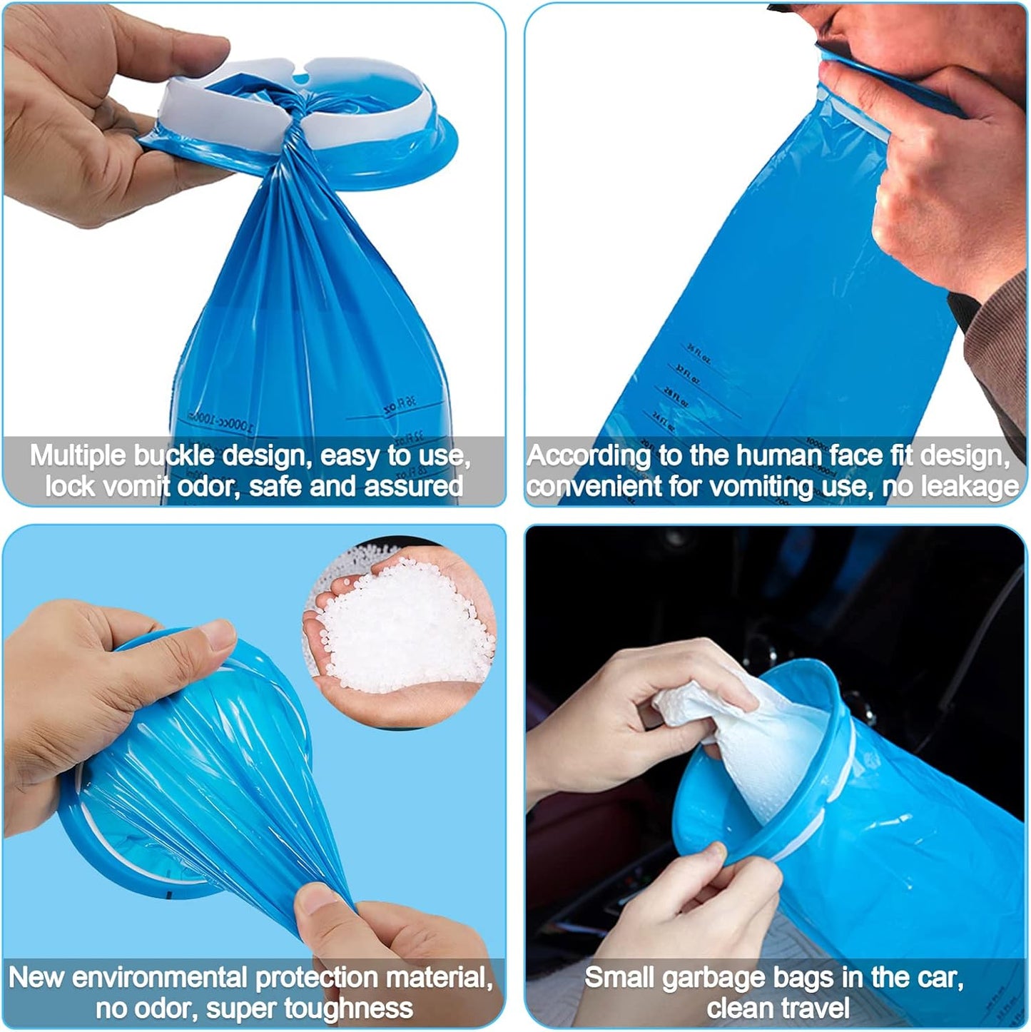 Harewu 24 件嘔吐袋一次性 1000ml 高密度嘔吐袋，便攜式嘔吐袋，適用於孕吐、兒童、孕婦、出租車司機、暈車（藍色（24 件）