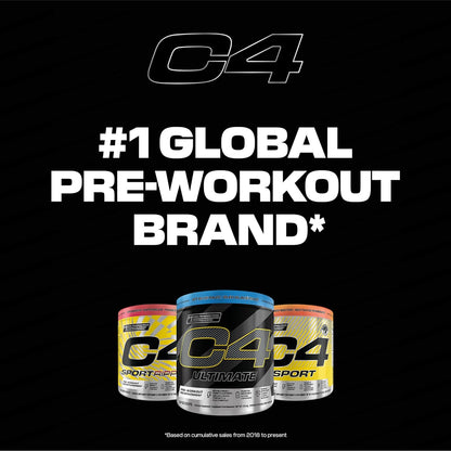 Cellucor C4 原装运动前粉 - 男女适用无糖运动前能量 - 150 毫克咖啡因、β-丙氨酸、肌酸 - Icy Blue Razz，60 份