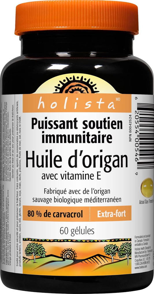 Holista Oregano Oil with Vitamin E Extra Strength, 60 Softgels, Immune and Antioxidant Health