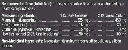 Prairie Naturals Z Mag Force better bones/teeth, tissue formation, muscle function maintenance. Electrolyte balance, normal acid-base metabolism, form red blood cells. Holy Basil. Zinc. Magnesium. B6 P5P. Better testoste…