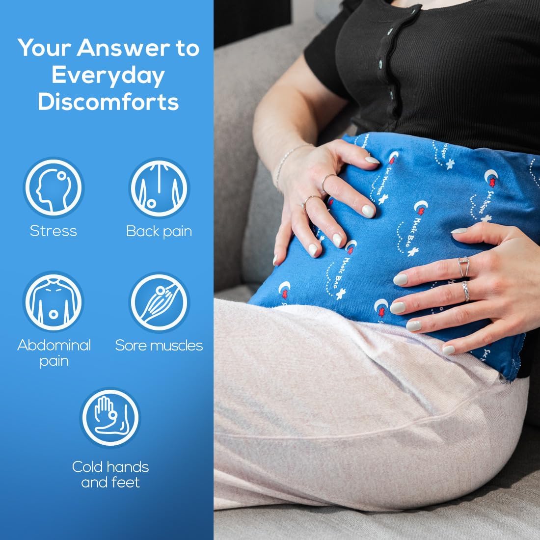 原廠魔法袋實用魔法袋熱敷袋，冷熱療法，緩解胃痛，無線冷熱敷，28 x 24 公分（11 吋 x 9.5 吋）