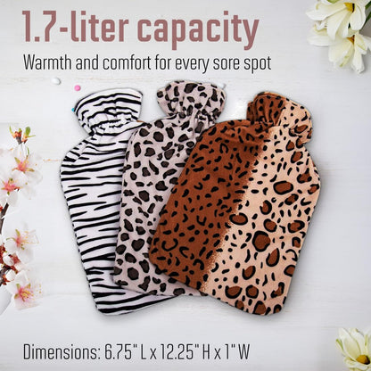 Bodico 热水袋带盖，橡胶加热垫，用于缓解痛经、肌肉疼痛等，秋冬季节热水袋，可爱斑马纹，1.7 升