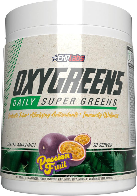 EHPlabs OxyGreens Super Greens Powder - Spirulina & Chlorella Superfood, Green Juice Powder & Greens Supplements with Prebiotic Fibre, Antioxidants & Immunity Support, 30 Serves (Passionfruit)