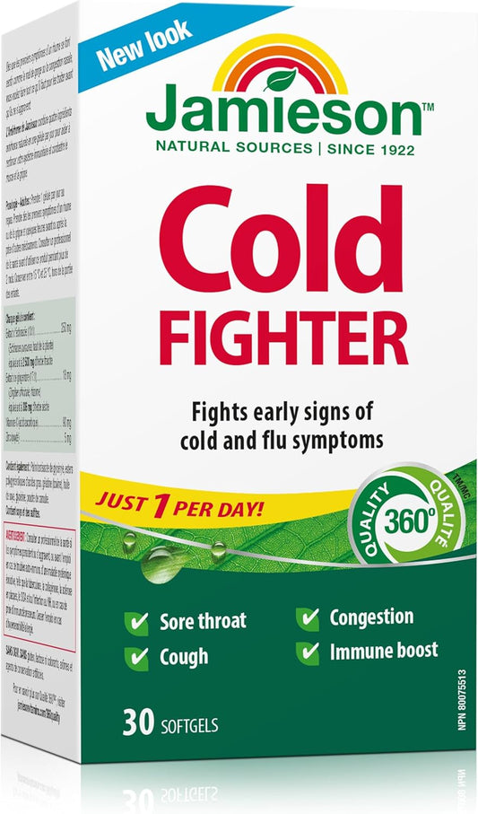 Jamieson 感冒舒缓软胶囊，适用于成人和青少年（10 岁以上）。有助于对抗感冒早期症状，改善感冒症状。添加生姜成分，缓解恶心，非转基因，无麸质，30 粒装