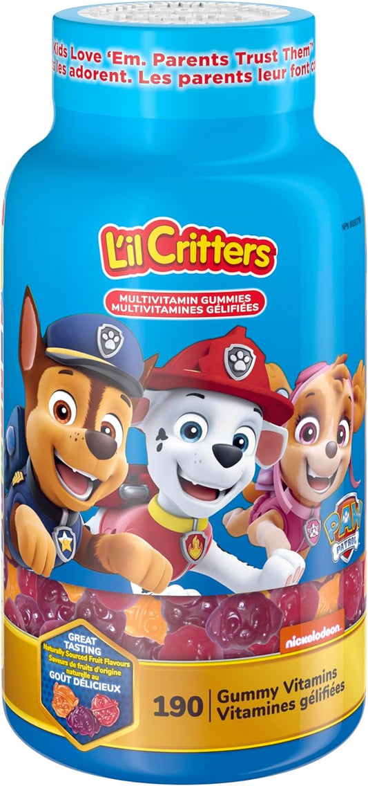 L'il Critters Paw Patrol 儿童复合维生素软糖，11 种必需营养素，天然色素和 5 种美味口味，190 粒（3 个月用量），包装可能有所不同