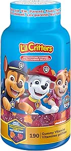 L'il Critters Paw Patrol Kids Complete Multivitamin Gummies, 11 essential nutrients, Naturally Sourced Colours & 5 Delicious Flavours, 190 Count (3 Month Supply), Packaging may vary