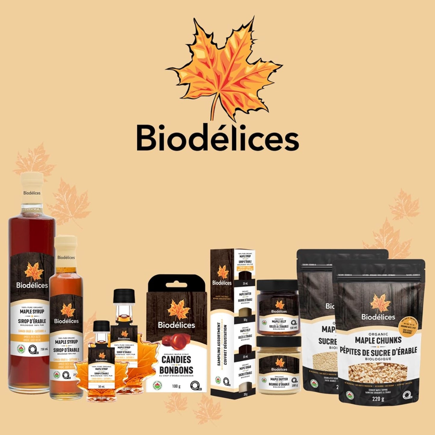 Biodélices - Pure Organic Maple Syrup 100ml - Grade A - Amber Rich Taste - Quebec's Finest in Elegant Maple Leaf Bottle - Ideal for Pancakes, Waffles Desserts, Baking Yogurt, Oatmeal & Salad Dressings