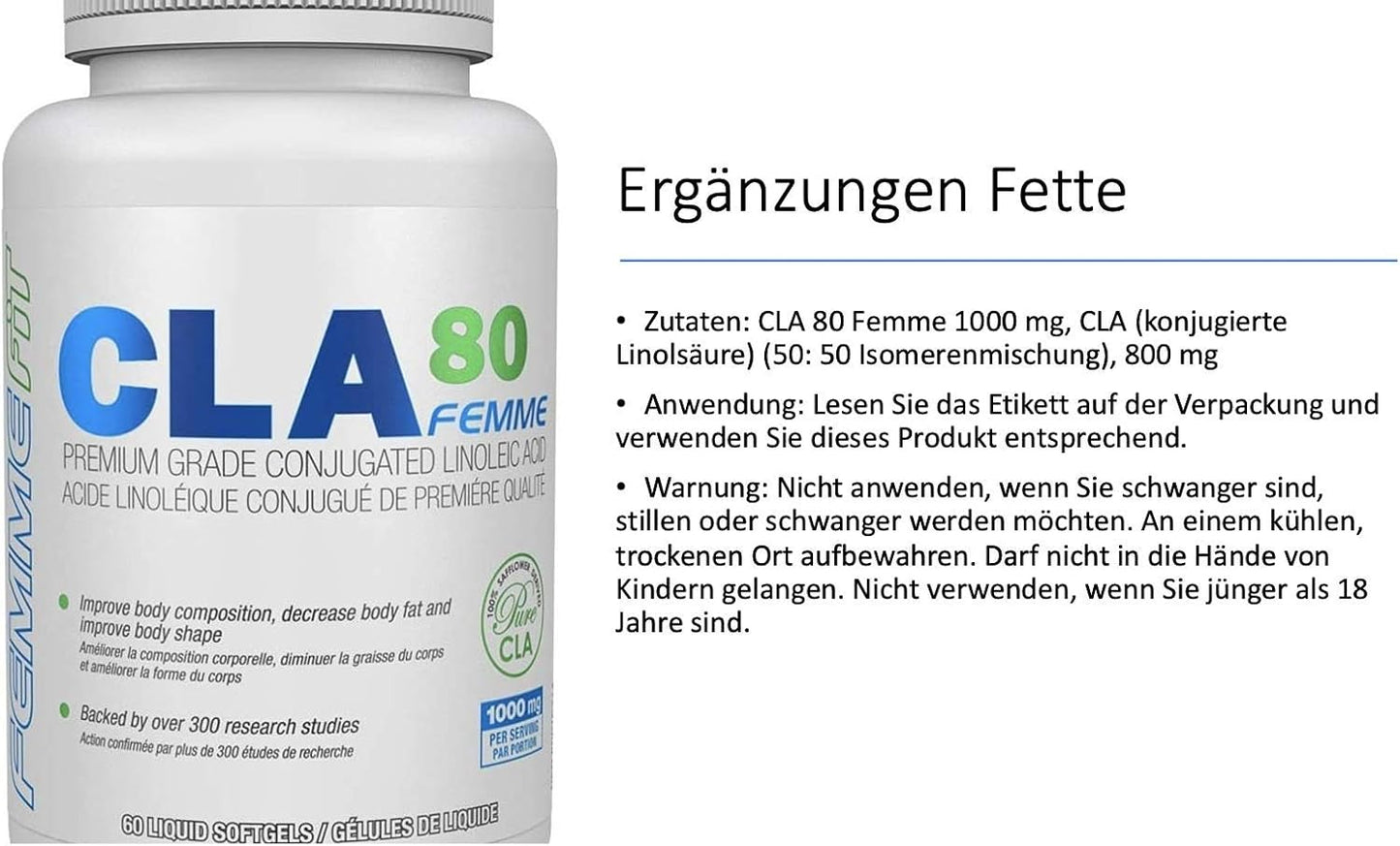 FEMME FIT - CLA80 Femme - Premium Grade Conjugated Linoleic Acid - 60 Count