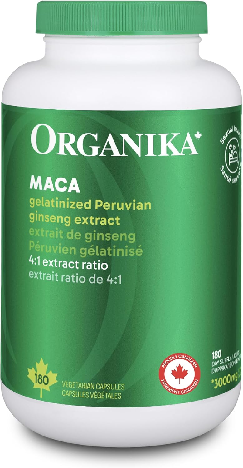 Organika 加拿大制造玛卡 4:1 强度 180 粒素食胶囊 - 3000 毫克 | 高生物利用度配方，适应原有助于缓解压力、平衡能量和荷尔蒙