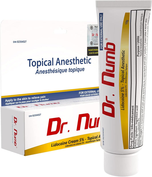 DR. NUMB 5% 利多卡因局部麻醉纹身麻醉霜 - 10 克 || 维生素 E 组合，用于缓解瘙痒、灼热和痔疮治疗的疼痛 (1)
