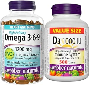 Webber Naturals Omega 3-6-9 魚油 1,200 毫克 + 維生素 D3 1000 IU 套裝