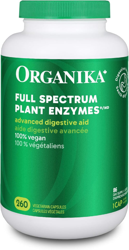 Organika Full Spectrum Plant Enzymes- Helps Break Down Carbs, Fat, Protein, Dairy- 260 vcaps