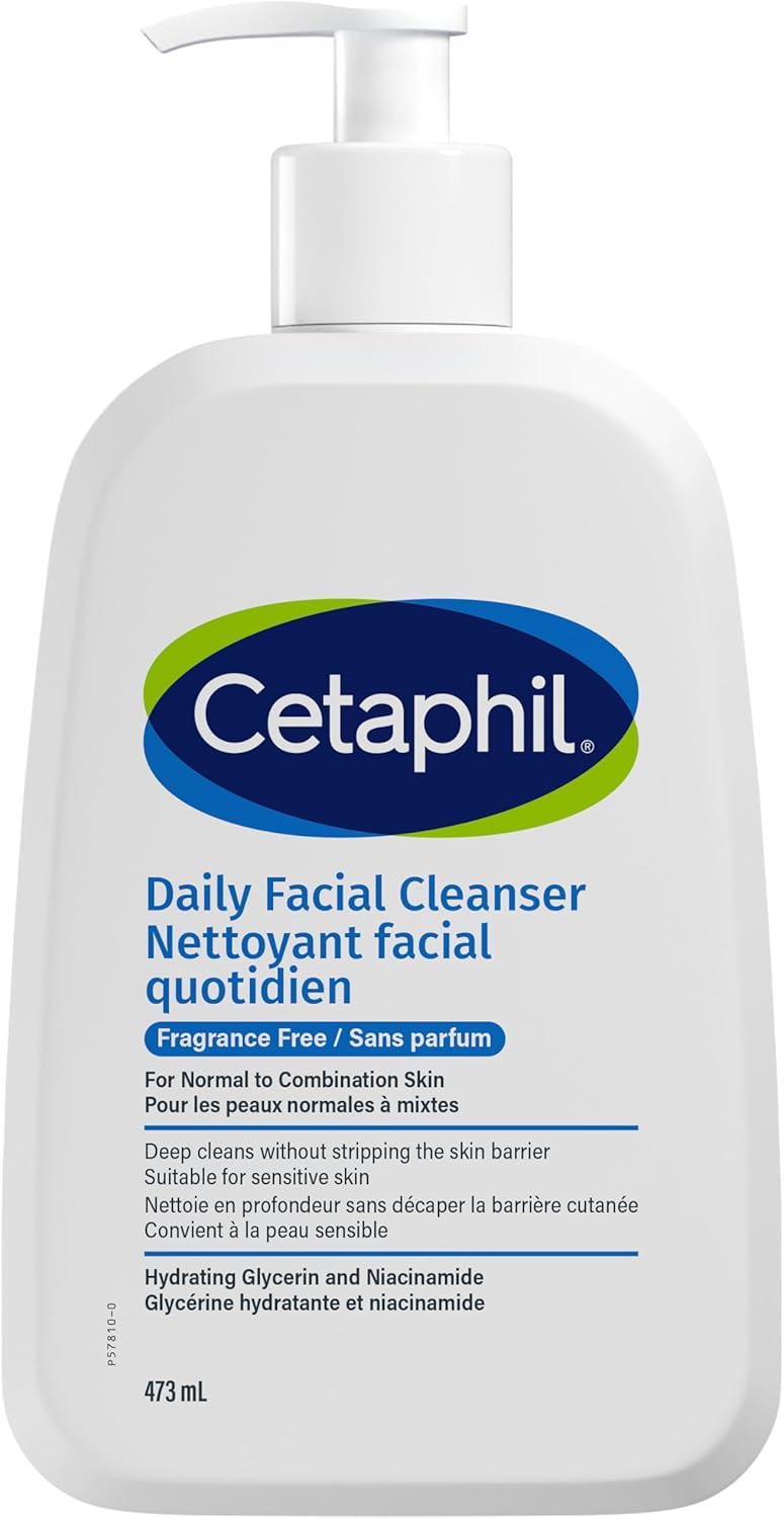 Cetaphil Daily Facial Cleanser Fragrance Free (473ml) - Deep Cleansing Face Wash, Ideal for Normal to Combination to Oily Skin, Dermatologist Tested
