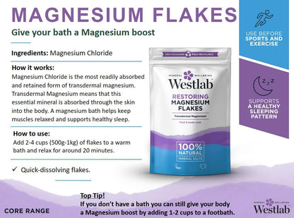 Westlab Magnesium Flakes 1kg - Supports mind & body health - 100% pure natural salts