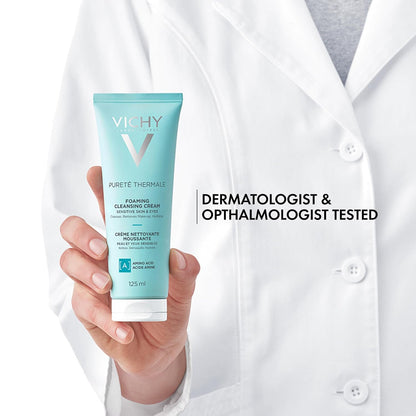 Vichy Foaming Face Cleanser, Pureté Thermale Hydrating Foaming Cream Face Wash & Makeup Remover for Normal Skin, with Vitmain B5, Hypoallergenic, Paraben-Free, 125mL