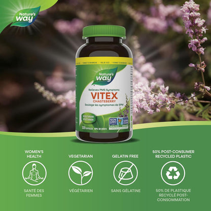Nature's Way Vitex Chasteberry – Herbal Supplement to Help Relieve PMS Symptoms, Normalize Hormones and Stabilize Menstrual Cycle Irregularities – Non-GMO - 320 Vegetarian Capsules, Value Size