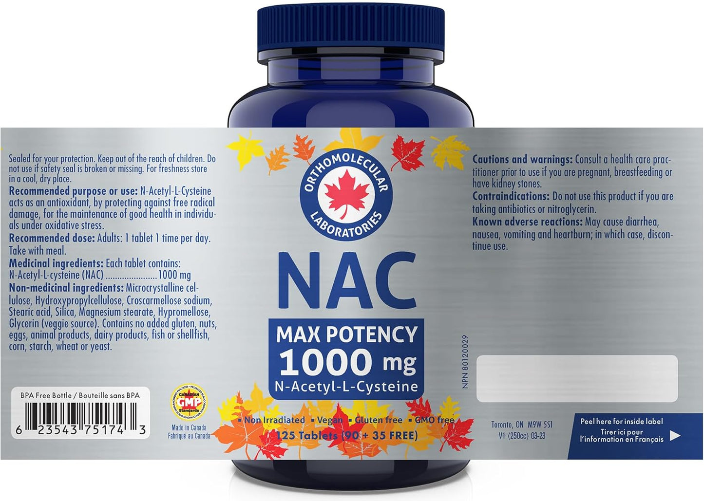 Orthomolecular Laboratories - NAC N-乙醯-L-半胱氨酸 1000 毫克，125 片，強效 125 天劑量 - 肝臟健康、肺部健康和呼吸系統補充劑 - N-乙醯半胱氨酸 NAC 穀胱甘肽補充劑