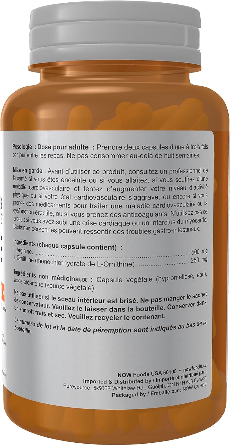 NOW Sports, L-Arginine & L-Ornithine 500/250 mg, Amino Acids, 100 Veg Capsules