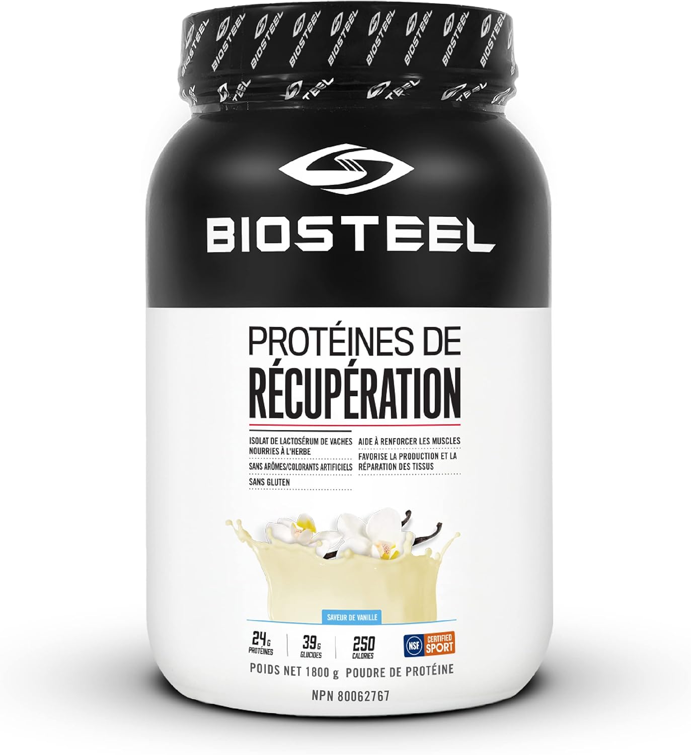 BioSteel 运动恢复蛋白粉，草饲非转基因配方，香草味，27 份，1.8 千克
