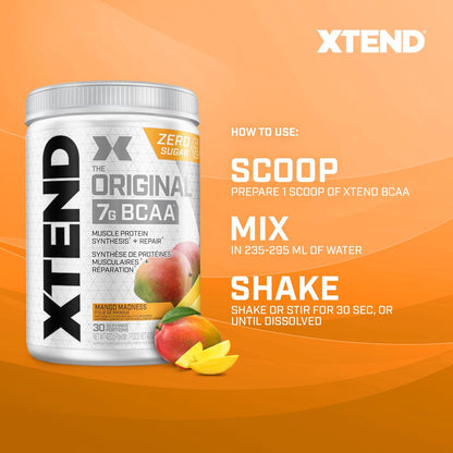 Scivation XTEND 原味 BCAA 粉 | 無糖運動後肌肉恢復飲料，含氨基酸 | 7 克 BCAA，男女適用 | 30 份，芒果味 - 420 克