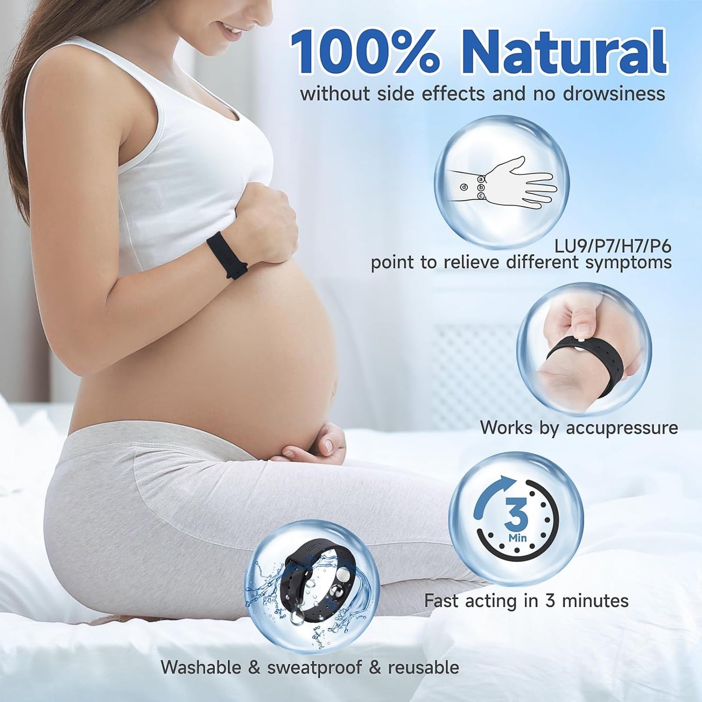 LYJEE 晕车带 可调节指压式恶心腕带 缓解孕妇晨吐（黑色）