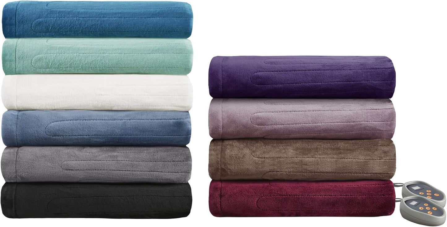 Beautyrest 电热毯，适用于寒冷天气，快速加热，自动关闭，几乎零 EMF，多种加热设置，UL 认证，灰色全尺寸（84 英寸 x 80 英寸）