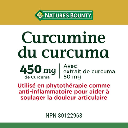 Nature's Bounty 姜黄素丸和草本保健品，有助于缓解关节疼痛，抗氧化剂来源，450 毫克，120 粒胶囊，多色