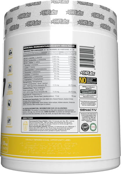 EHP Labs Beyond BCAA 氨基酸粉補充劑，用於肌肉恢復 - 8 克無糖 BCAA 氨基酸運動後恢復粉和 10 克 EAA 氨基酸粉 - 60 份（斐濟菠蘿）